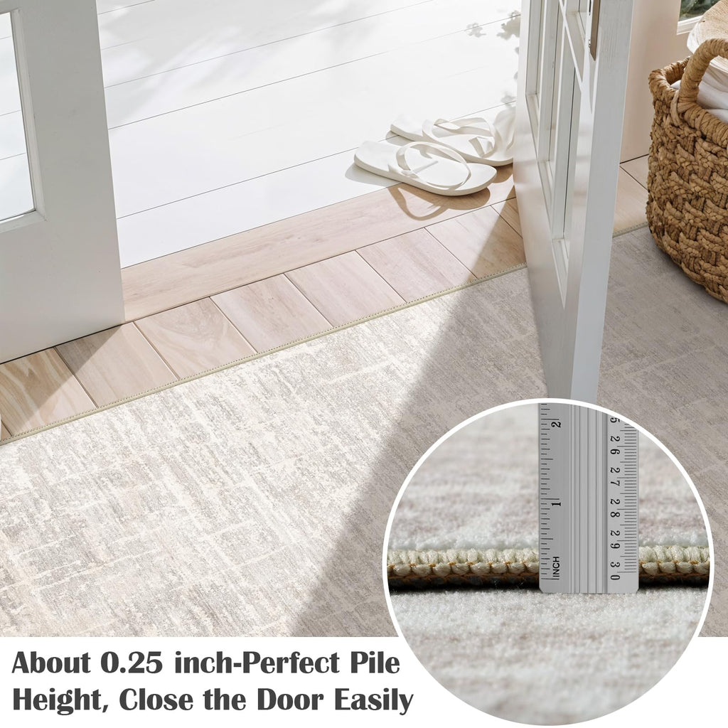 Washable Hallway Runner Rug: Abstract Non-Slip Neutral Rugs BeigeGray
