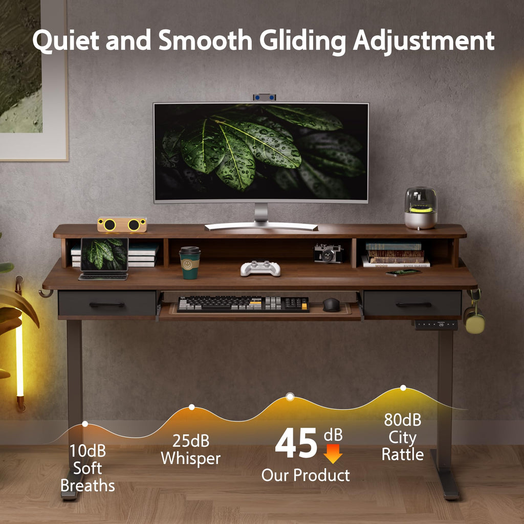 55 Inches Electric Standing Desk with Keyboard Tray, Height Adjustable Sit to Stand Table with 2 Drawers, Ergonomic