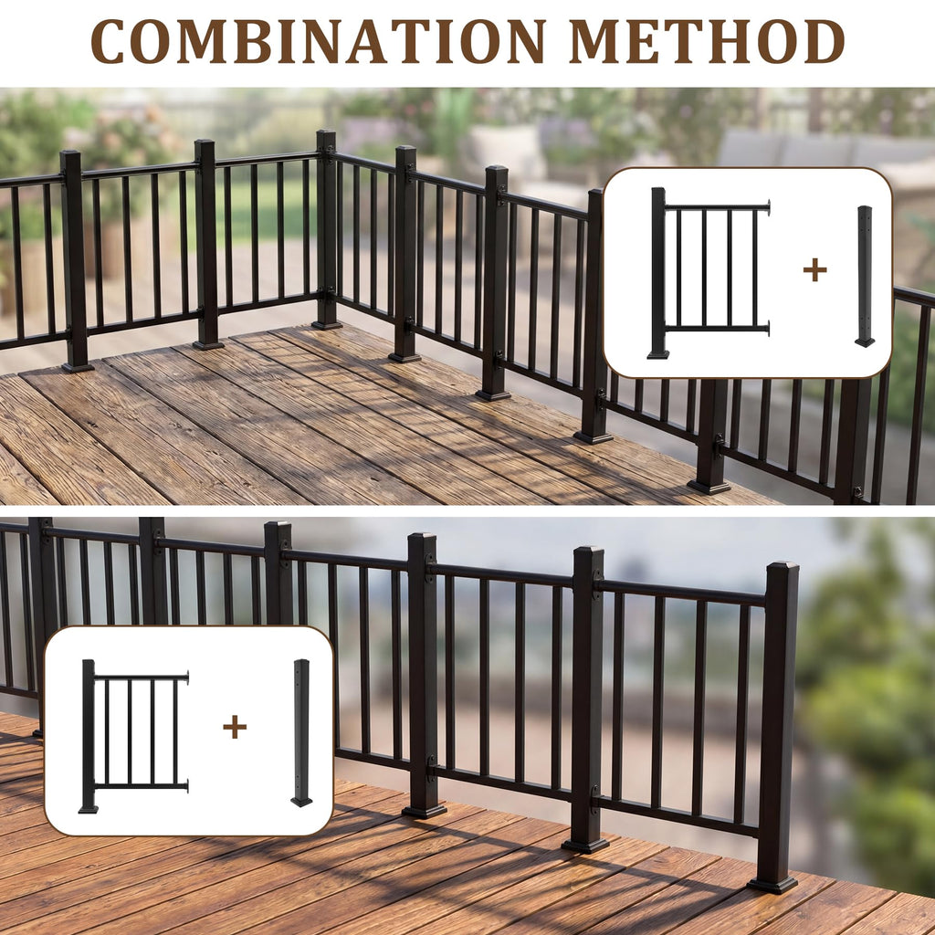 36in H X 2 Ft Deck Railing Kit, Black Porch Railing with Post, 1 Post+1 Panel All-in-One Installation, AAMA 2604 Coat