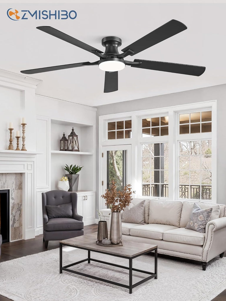 60 Inch Ceiling Fan with Light, App&Remote Control, Flush Mount Low Profile, Dimmable 20W LED Light, Quiet Reversible Motor for Bedroom, Living Room, Apartment, Black A101-B0F8B78QVG