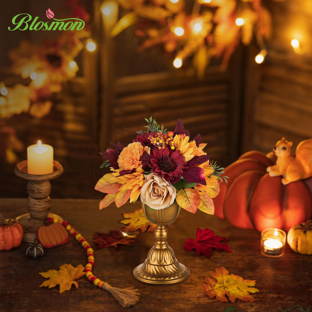Fall Centerpieces for Tables Decorations, 2 Pcs, Red and Orange