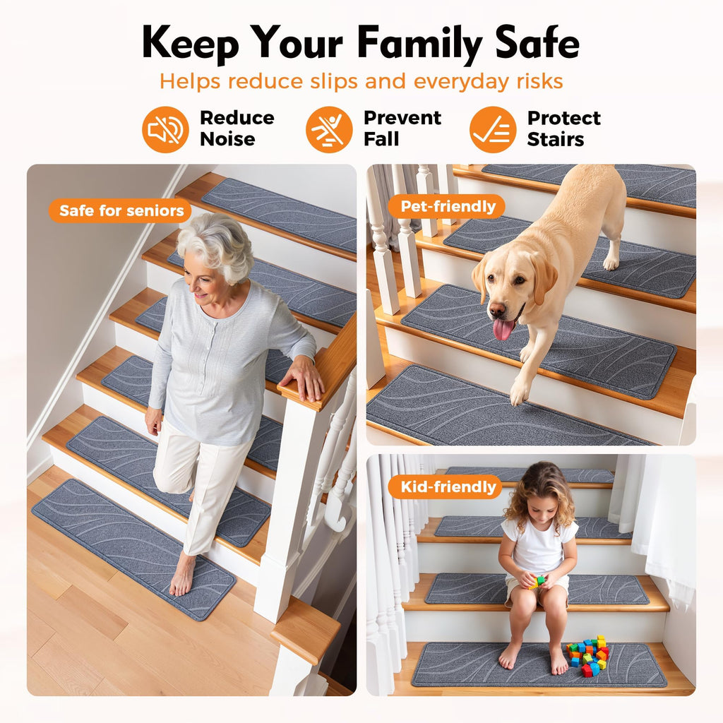 For Wooden Steps, 15 PCS 8"x30", Grey