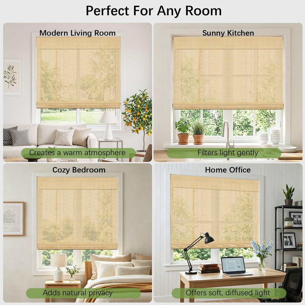 No Drill Cordless Bamboo Roman Shades, Made to Size, 54" Long