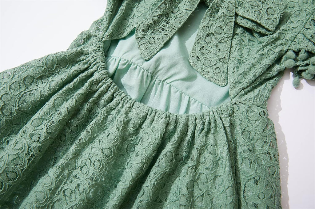 Tie-Back Toddler Dress Girls Backless Pom Pom Lace Party Princess Dresses