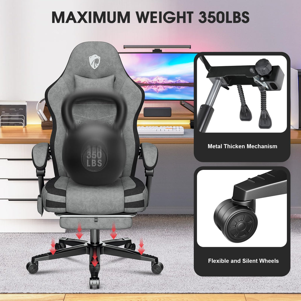 Gaming Chair, Fabric Computer Office Chair with Massage, Ergonomic Chair with Footrest Lumbar Support, Pocket Spring