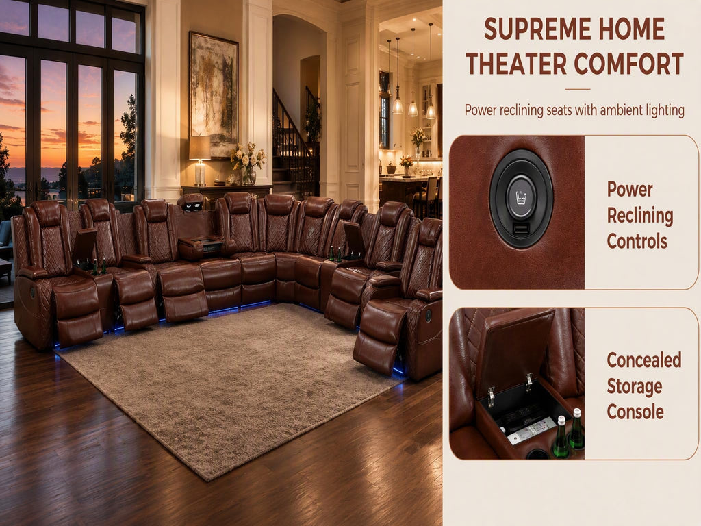 Power Reclining Sectional Sofa Set with Recliner Chair, Black Breathable Faux Leather L-Shaped Couch with LED Lights
