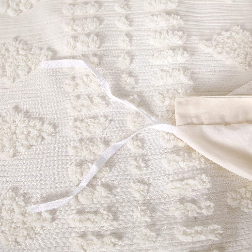 Tufted Duvet Cover Ivory Queen Shabby Chic Cotton Boho Striped Textured