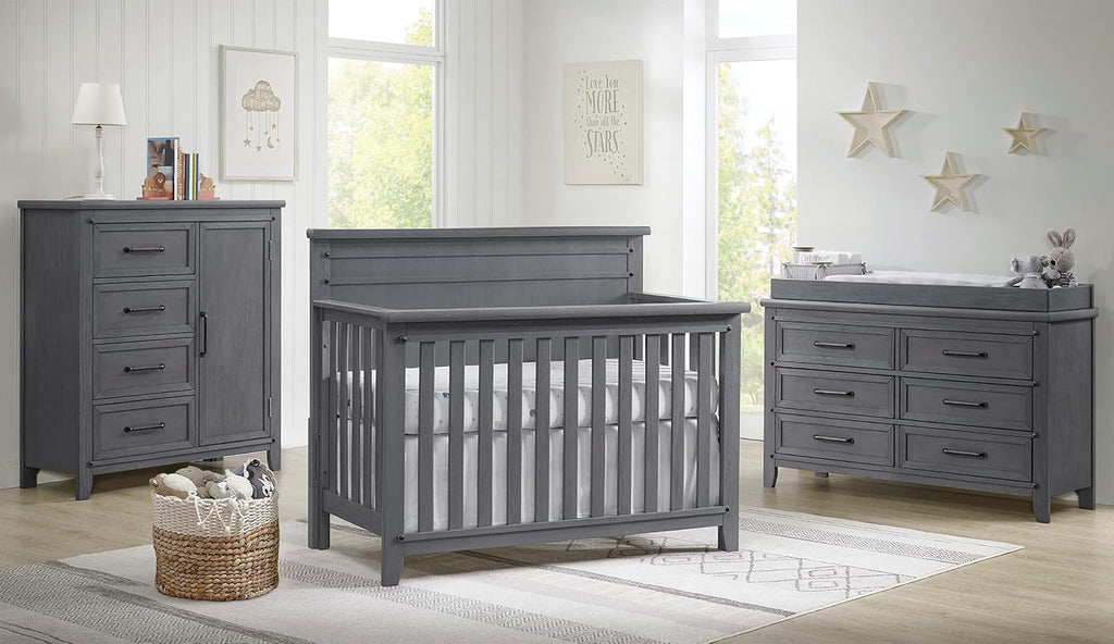 Premium Changing Topper for 6-Drawer Dresser, Wire Brush Ash Gray Finish