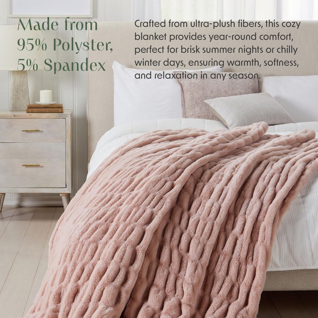 Luxury Micro Plush Throw Blanket | Thick Faux Fur | Pink