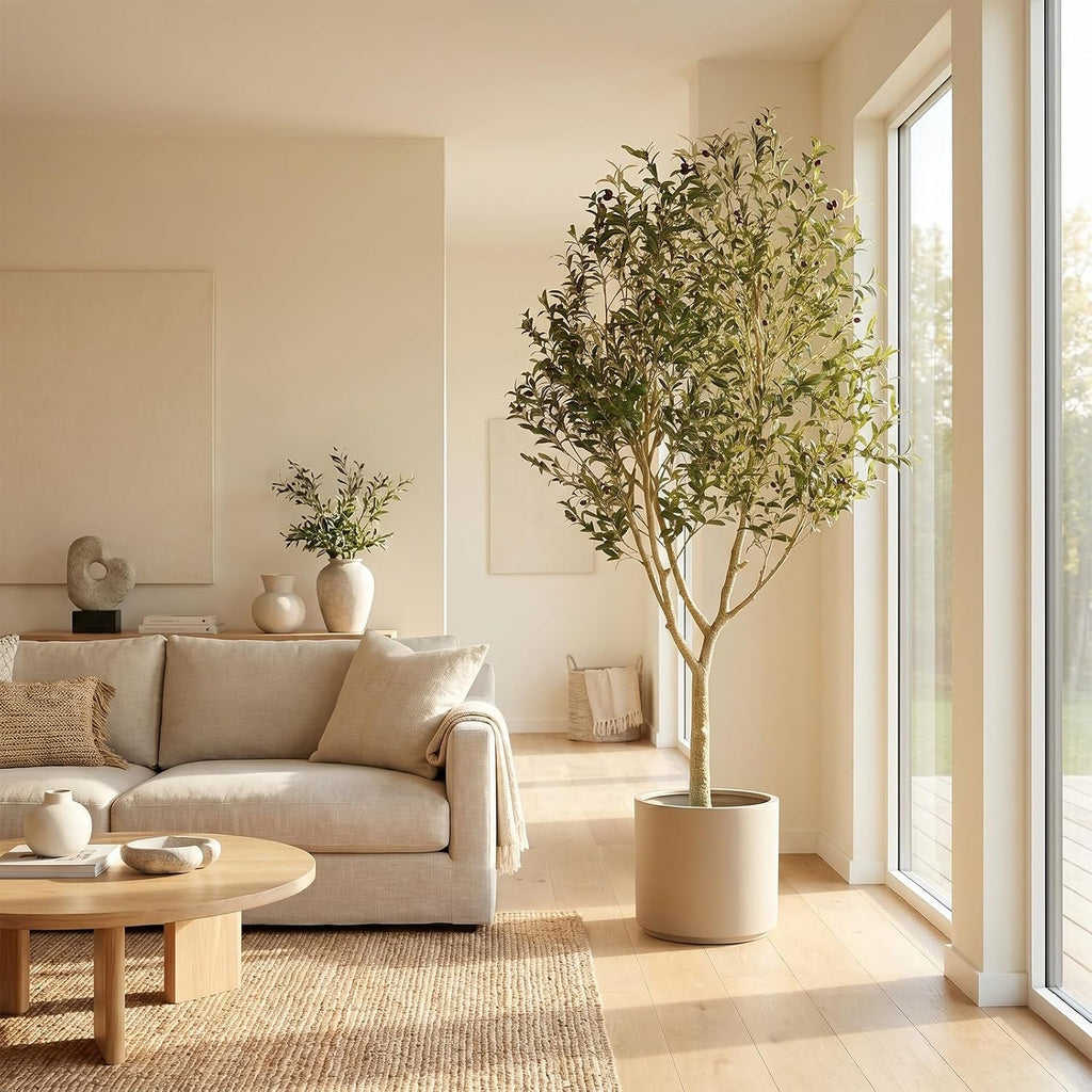 Olive Trees Artificial Indoor, 8ft Tall Faux Olive Tree with Natural Branches and Realistic Leaves, Artificial Olive