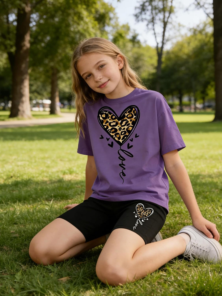 Little Girls Summer Clothes Set Teen Girls Piece Outfit Trendy Short Sleeve Top +Shorts Outfits