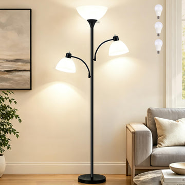 72" 3-Head Torchiere Floor Lamps with 2 Reading Lamp -Black