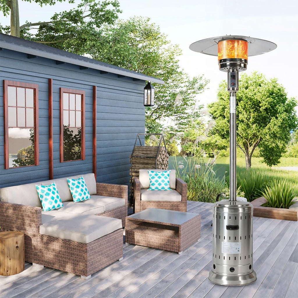 48,000 BTU Outdoor Patio Heater, Stainless Steel Propane Heater with Wheels & Safety Shut-Off, Commercial &