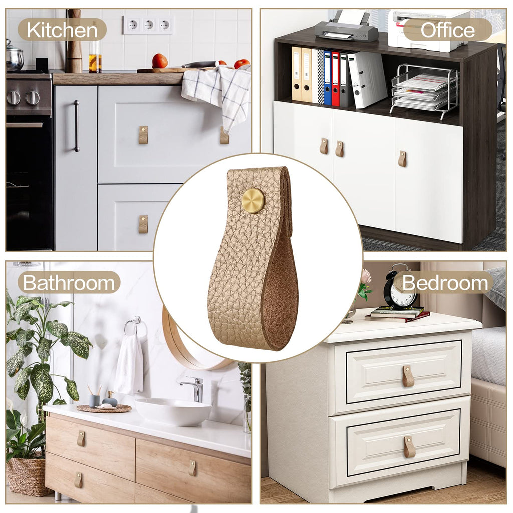 Leather Drawer Pulls, 12 Pcs Leather Pulls Handles, Handmade Leather Knobs Cabinet Hardware Drawer Pulls for Dresser
