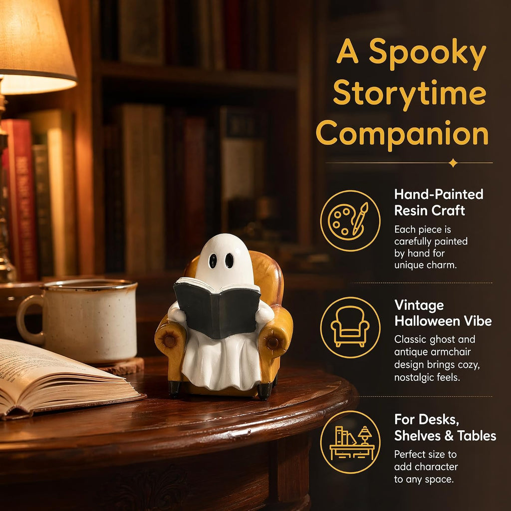 Ghost Reading Book Figurines Ghosts Halloween Decor Cute Ghost Decor Halloween Decorations Indoor Book Lover Gifts