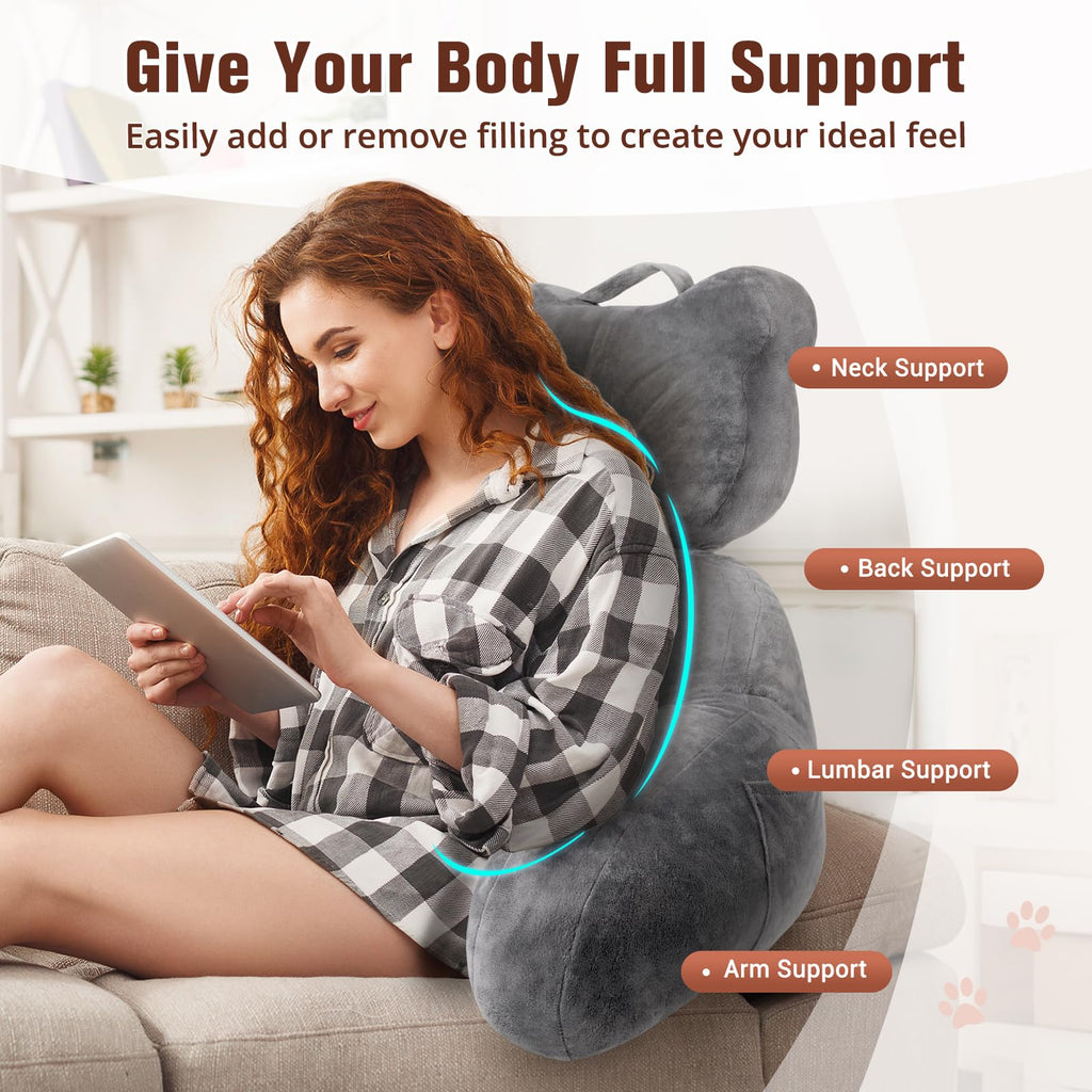 Reading Pillow, Back Pillow with Pockets for Bed Sitting Up