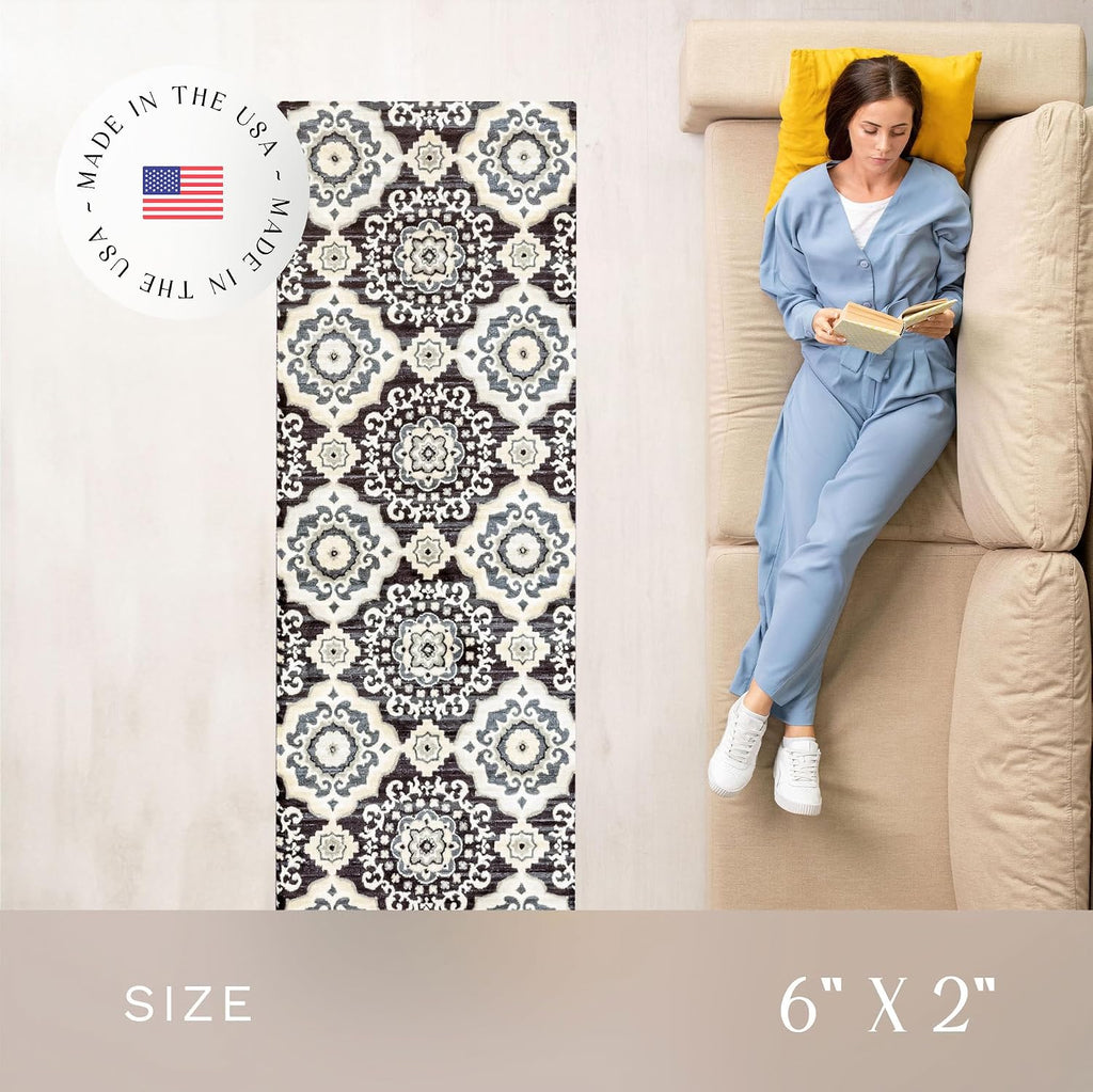 Rugs Camilla Medallion Runner Rug - Made in USA - Washable, Non Slip Indoor Carpet, and Laundry Room, 2' x 6'