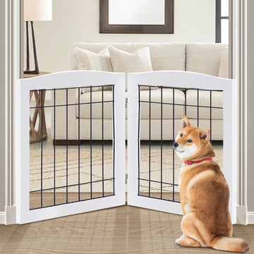 2-Panel Freestanding Foldable Wood Dog Gate - Solid Wood & Steel Wire, Chew-Resistant Pet Barrier for Indoor Use
