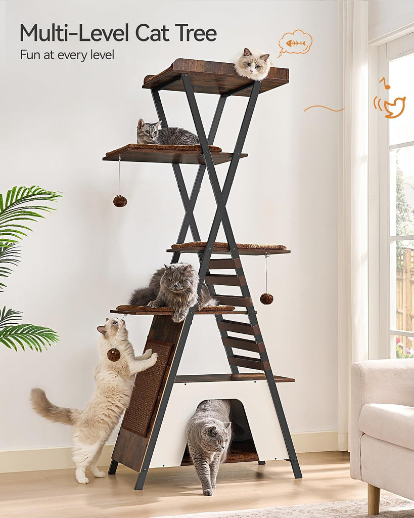 72.4" Modern Cat Tree for Indoor Cats, Multi-Level Cat Condo
