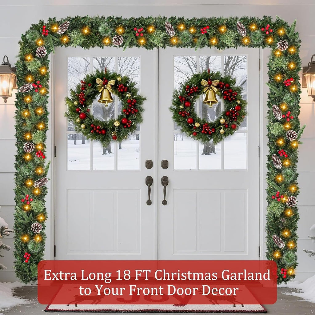 Super Long 18 Ft Prelit Christmas Garland with Lights for Outdoor Indoor