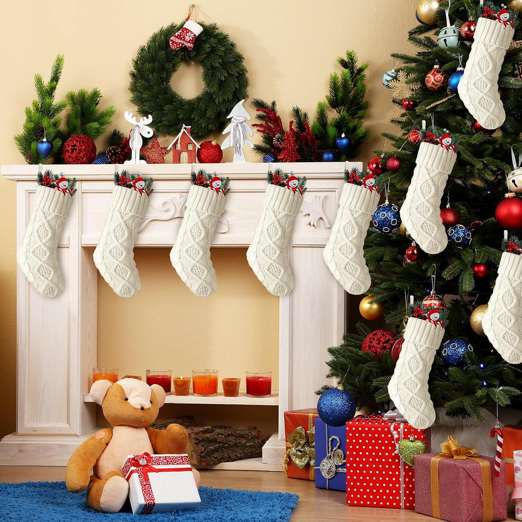 Christmas Stockings Knit, Coarse Knit, Beige - Set of 12
