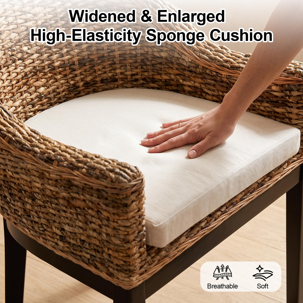 Rattan Accent Chair, Modern Armchair with Natural Rattan Armrest