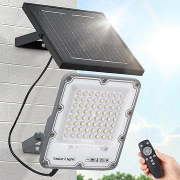 Solar Flood Light Outdoor Waterproof, 6500K LED Solar Street Light with Remote, Dusk to Dawn