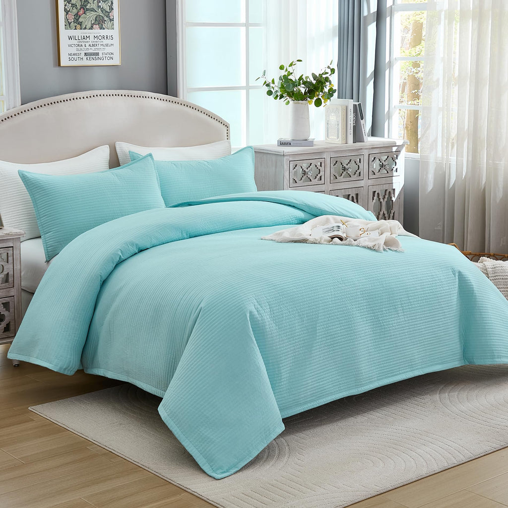 Stripe Quilted Duvet Cover Set, Soft Lightweight Coverlet, 3 Pieces Quilt Set Multi-Purpose Bedding Set for All