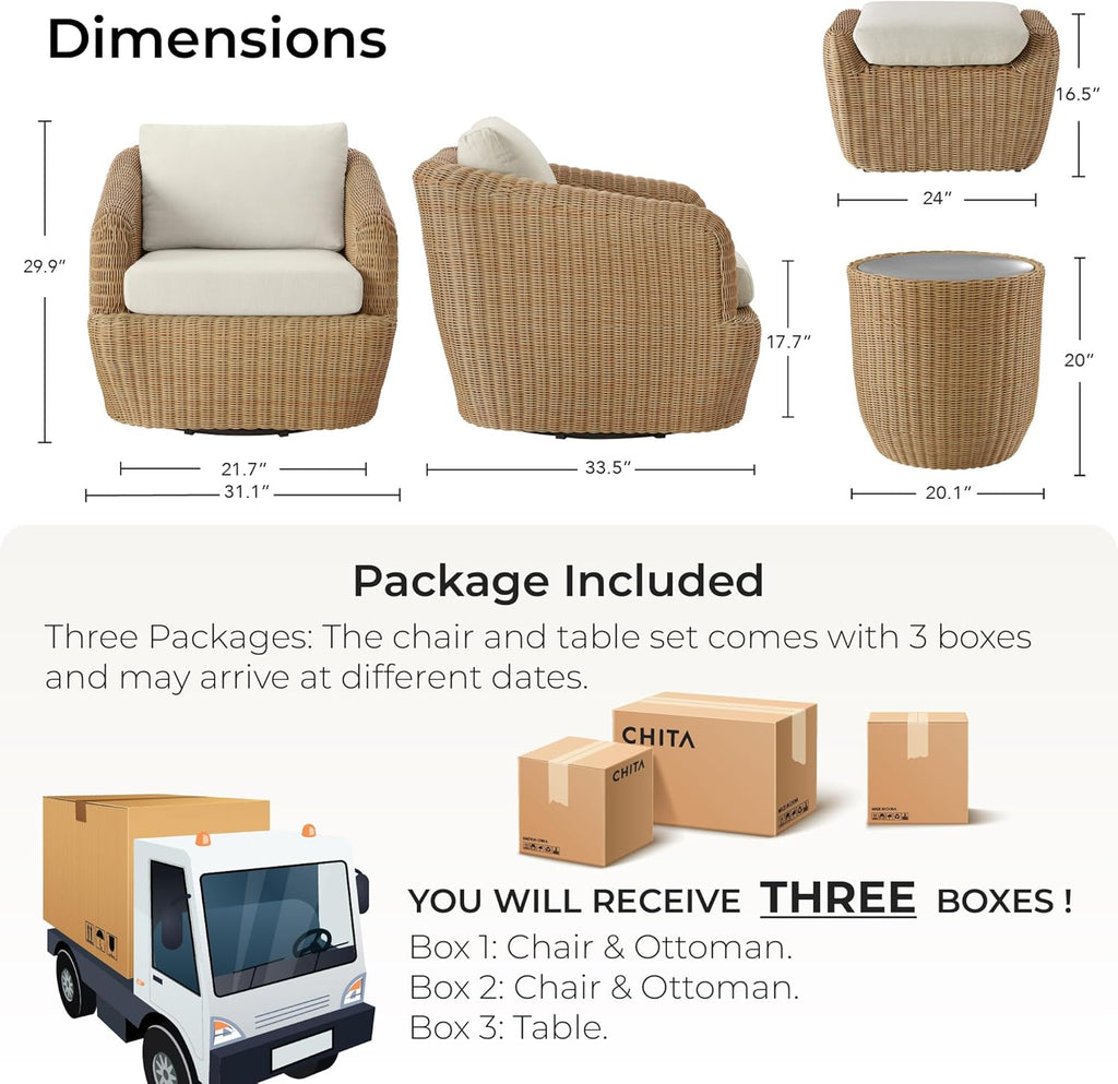 5 Pieces Patio Wicker Furniture Set, Outdoor Rattan Bistro Set with Removable Thickened Cushions