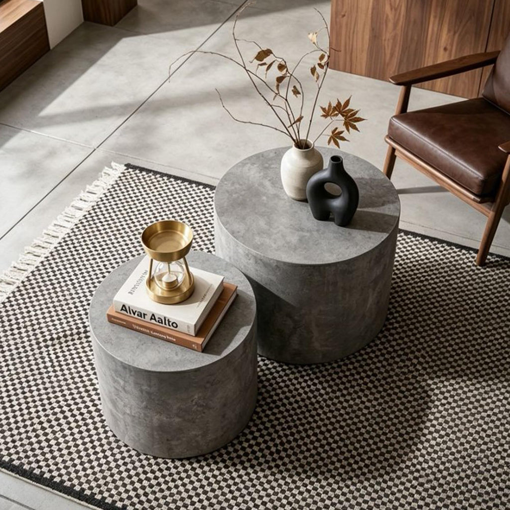 Nesting Coffee Table Set of 2, Modern Round Wooden Coffee Tables, Accent End Side Table for Small Space Living