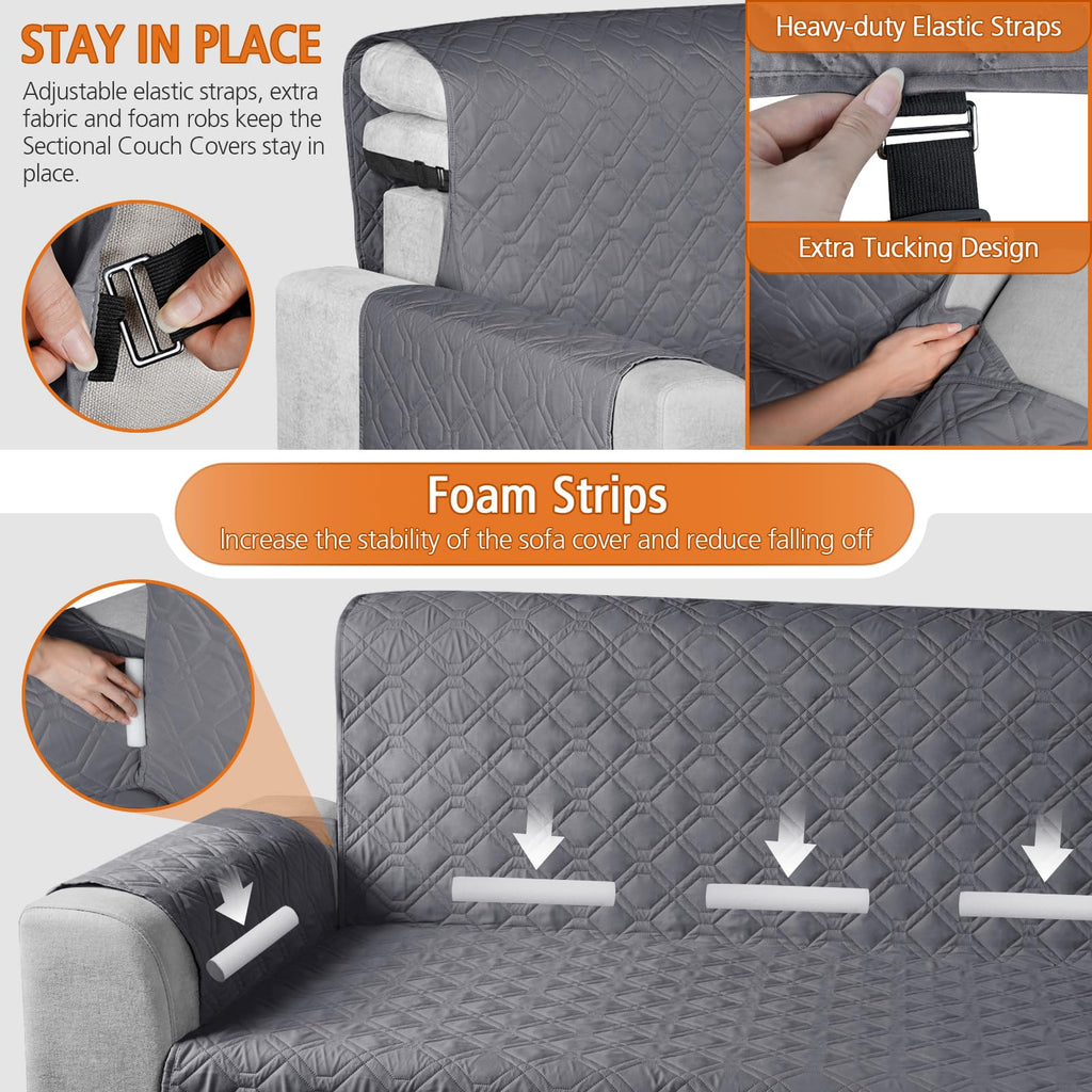 Upgraded Sectional Couch Covers 100% Waterproof L Shaped Sofa Slipcover Reversible Chaise Lounge Cover for Sectional
