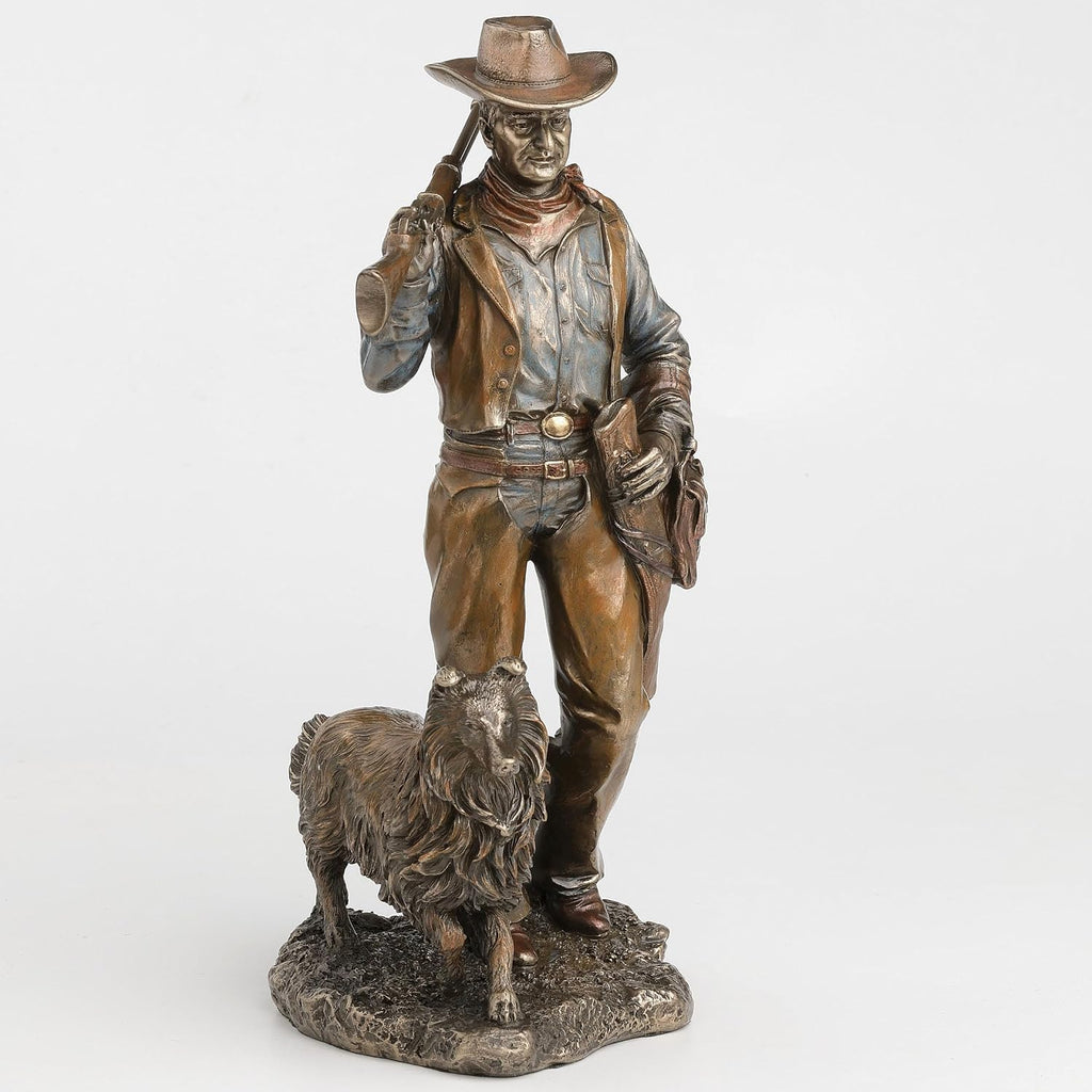 11 1/2 Inch Frontier Companions Cowboy with Dog Cold Cast Resin Bronze Finish Sculpture