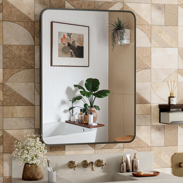 24x30 Inch Bathroom Medicine Cabinet with Mirror Black Metal Framed Farmhouse Recessed or Surface Wall Mounted Black
