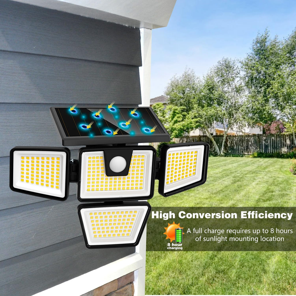 Solar Flood Lights Outdoor, Motion Sensor Security Lights, 4 Heads, IP65