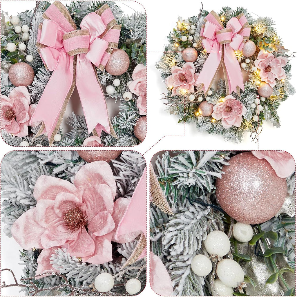 Pre-Lit Christmas Wreath for Front Door, 24 Inch Large Xmas Wreath for Holiday Decor, Battery Operated Xmas Lighted