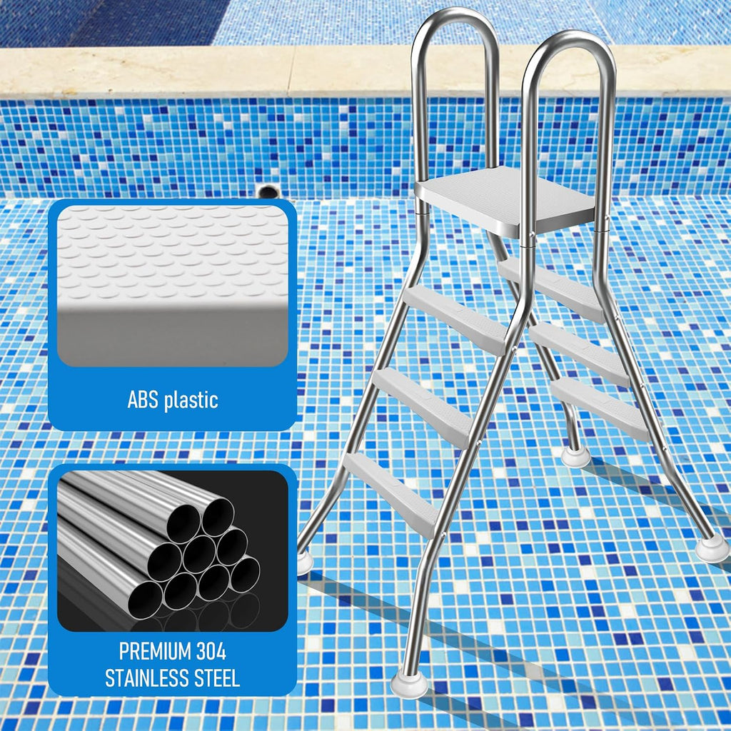 Above Ground Pool Ladder,42" Heavy Duty Luxury Pool Ladder with Platform,3-Steps Swimming Pool Ladder,304 Stainless
