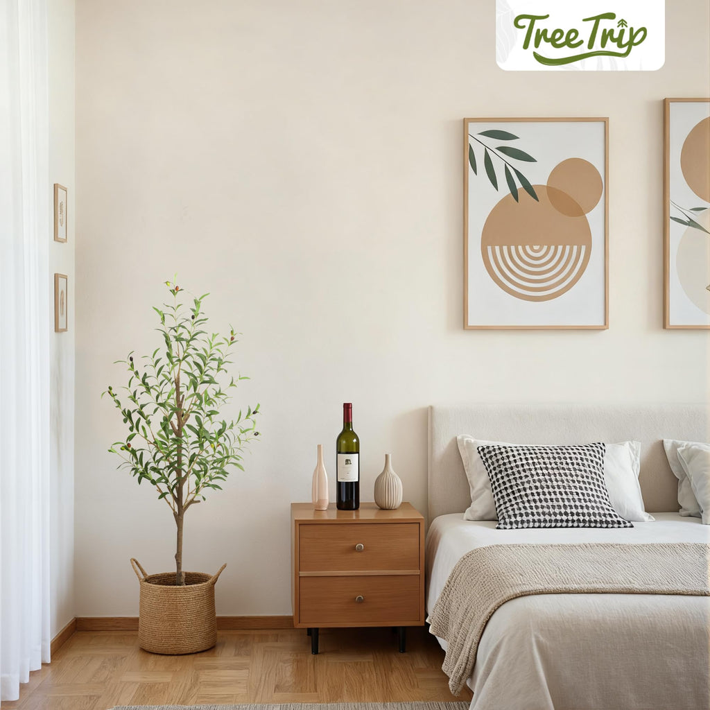 2-Pack 4 FT Olive Tree Artificial Indoor, Faux Olive Trees with Planter, Fake Plants with Natural Trunk and Lifelike