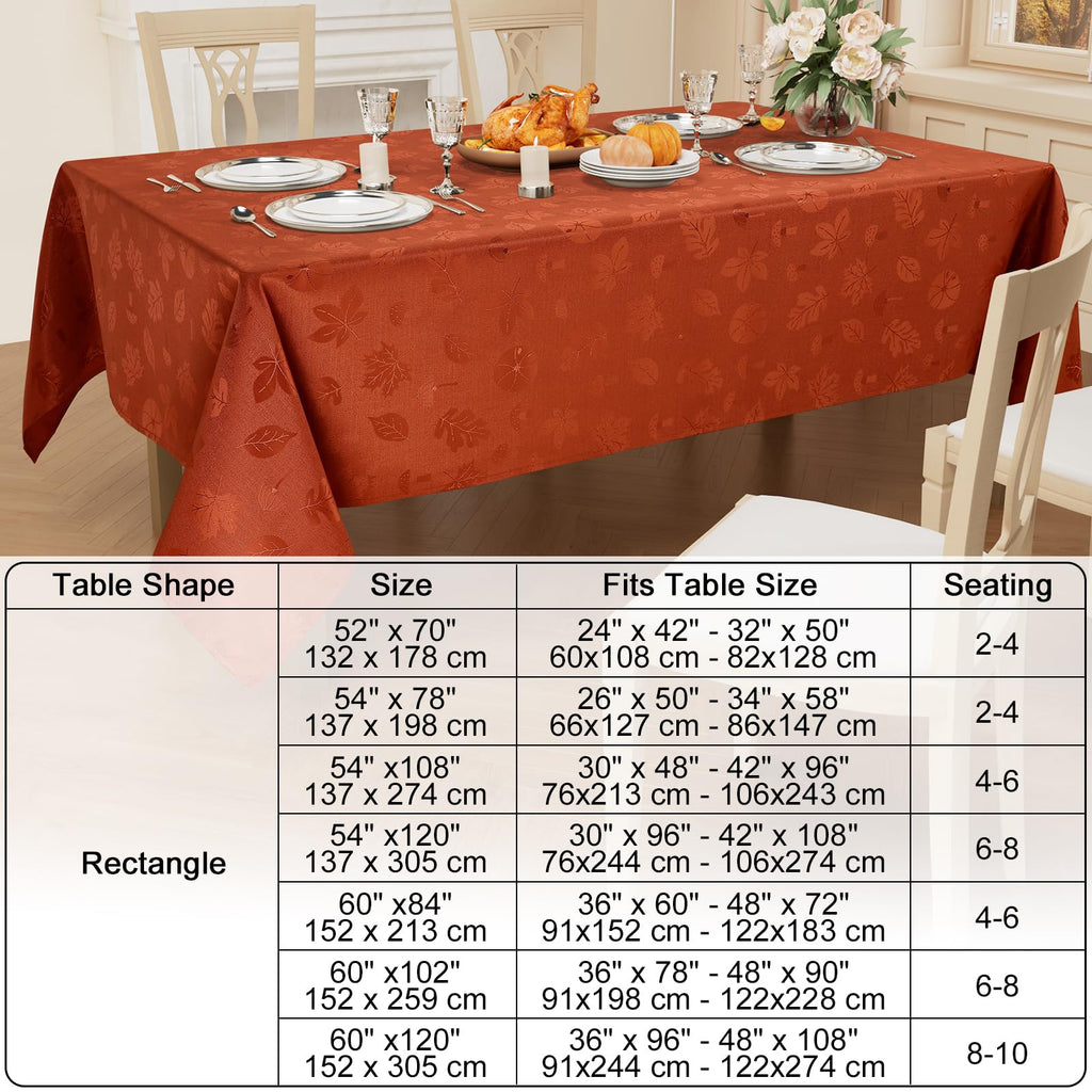 Thanksgiving Tablecloth Rectangle 52x70 Inch, Waterproof Autumn Pumpkin Mushroom Jacquard Table Cloth, Damask Fabric