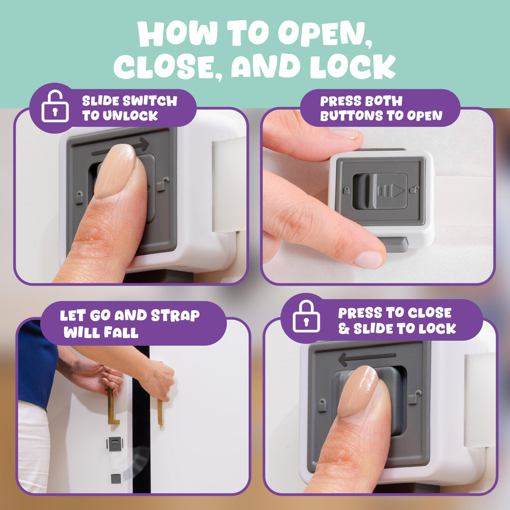 Child Safety Locks (4-Pack) - Baby Proof Cabinets, Drawers, Toilets & Appliances- Adjustable Strap Length, Double