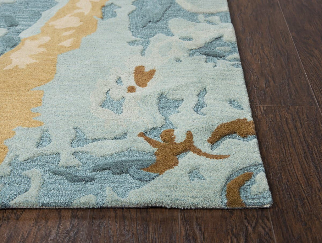 Vogue Wool Area Rug 8' x 10' Blue/Grey/Teal/Gold Abstract