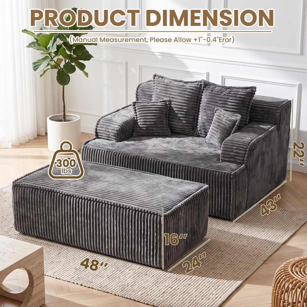 Chaise Lounge Chair Indoor, Oversized Boneless Chair Reading Chair, Comfy Boneless Small Couch, Double Size Sleeper