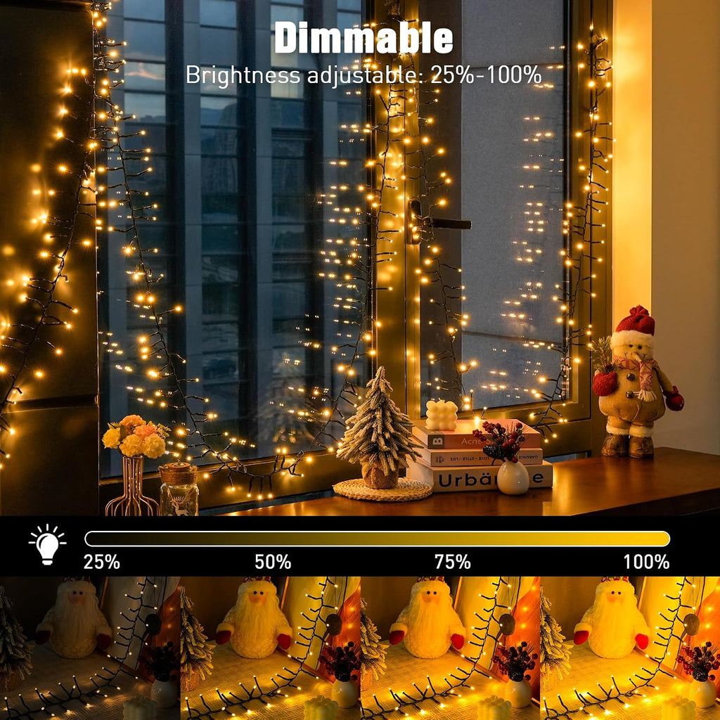 1000 LED 50ft Cluster Lights, Warm White Christmas Lights