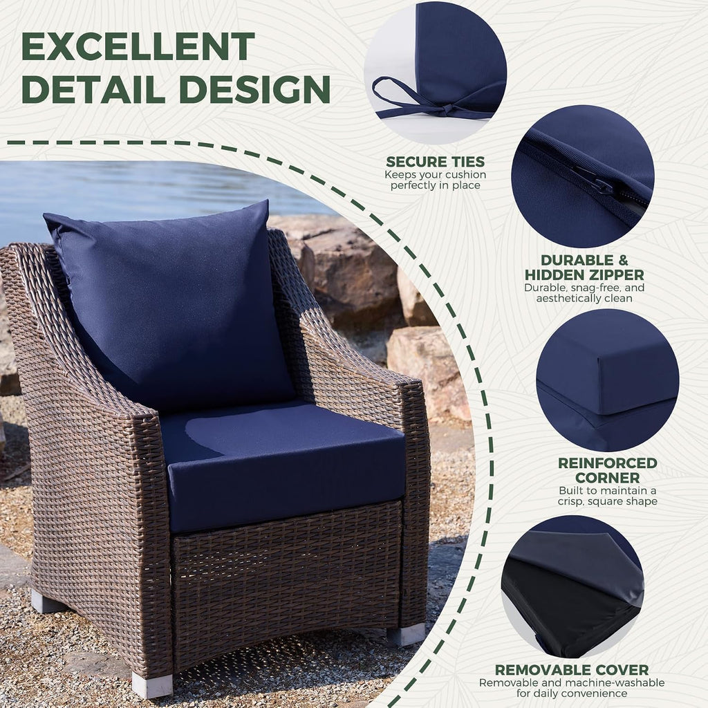 Outdoor Chair Cushions, Waterproof & Fade Resistant Patio Cushions | 24 x 24 x 5.75 In, Navy Blue, Removable Cover