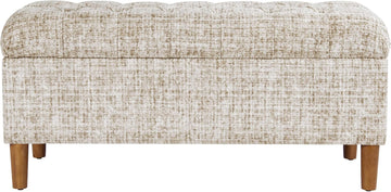 40" Ainsley Button Tufted Storage Bench - Cream Textural Woven