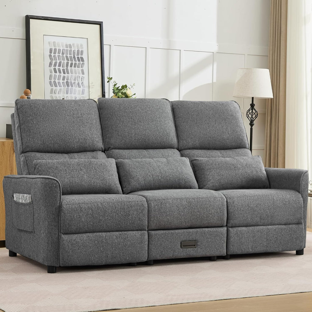 74'' RV 3 Seater Recliner Sofa, Linen Fabric Three Camper Couch 3 Seater Recliner