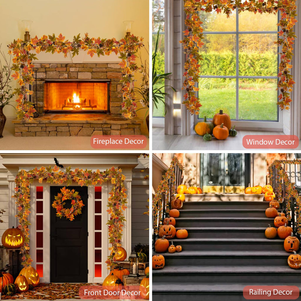 Fall Maple Leaf Garland, 6 Ft Fall Decor Garland with 30 Warm Lights