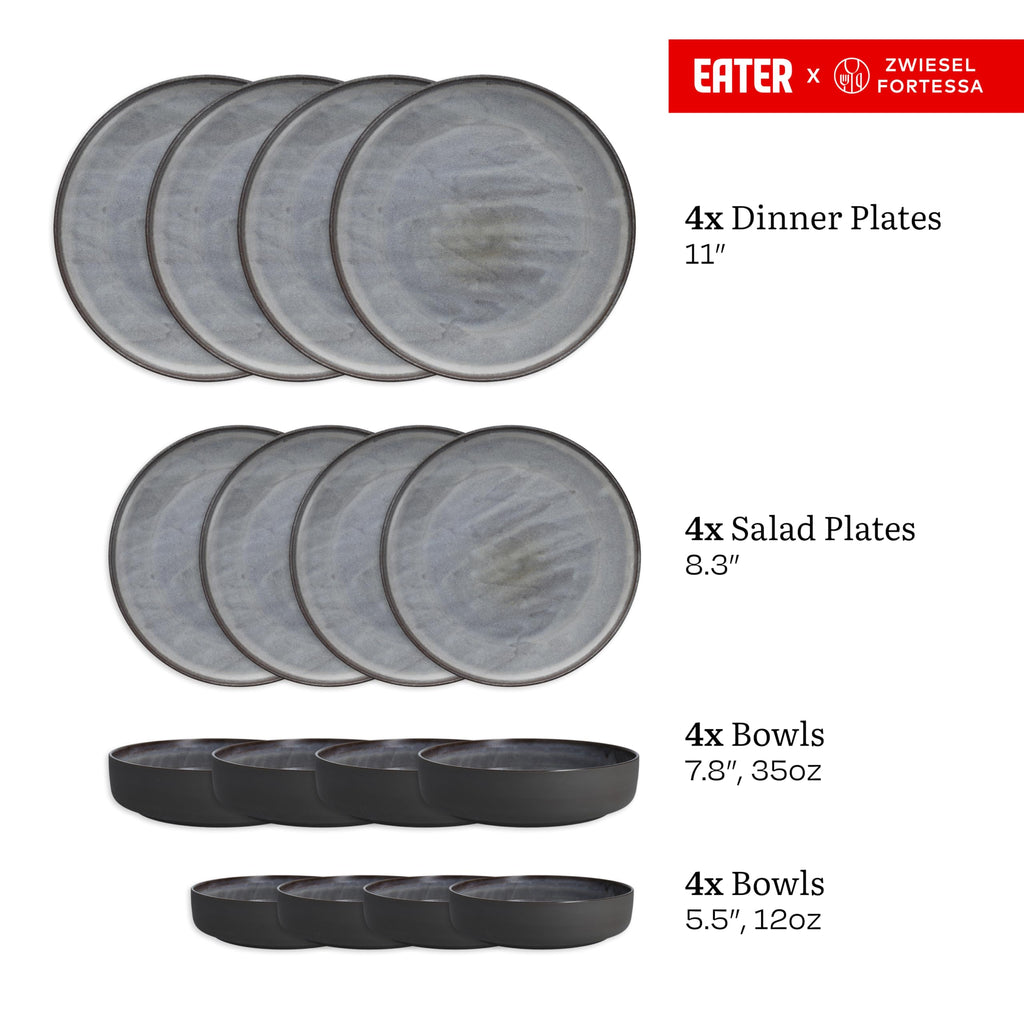 Eater x Celestre Stoneware, 16 Piece Dinnerware Set (Service for 4), Borealis Silt