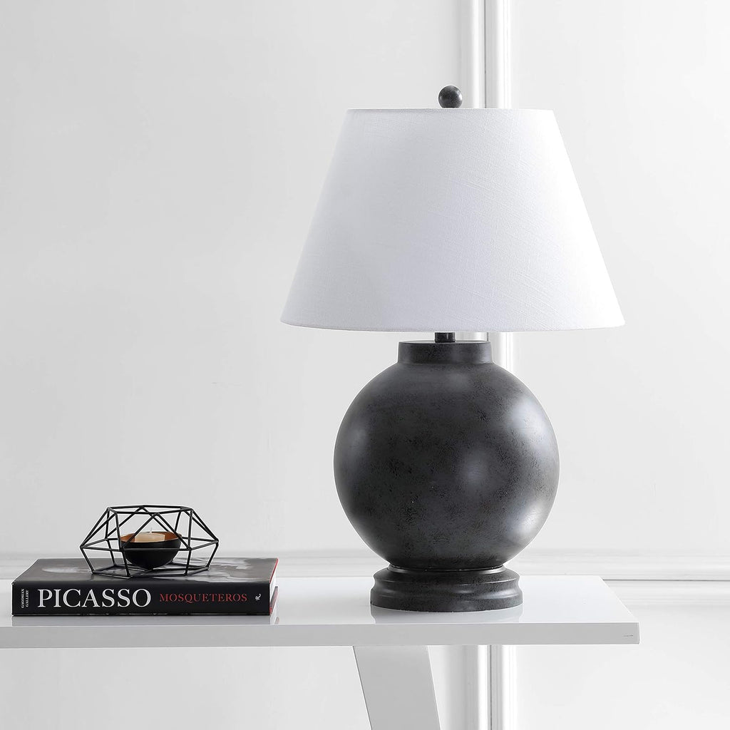 26" Dark Gray Contemporary Resin Sphere LED Table Lamp Bedroom, Transitional Sculptural Desk Lamp