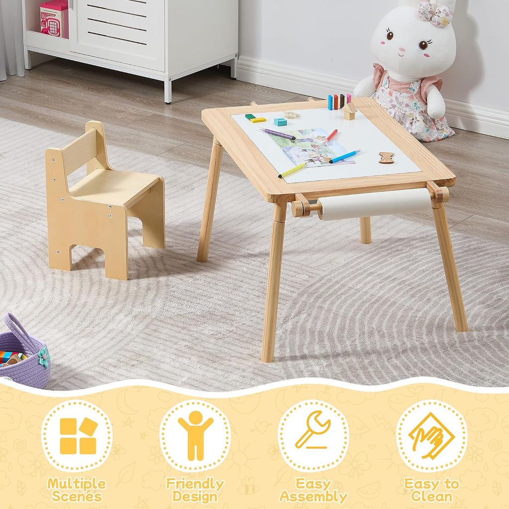 Sensory Table and Chair for Toddlers 2-8, Wood Kids Activity Tables with Storage Bins, Toddler Play Table with Roll
