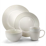 Market Finds 16 Piece Round Stoneware Dinnerware Set in Embossed White